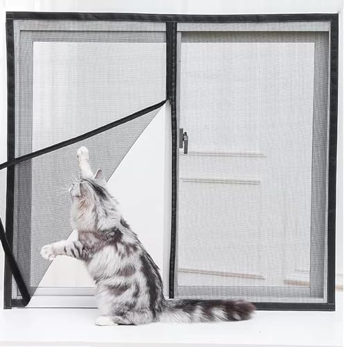 GeRRiT Reißfestes Katzensicherheitsnetz, Moskito-Fliegen-Insektenschutz im Sommer, waschbares Fenstergitter mit Hakenschlaufe, leicht zu öffnen und zu schließen (Position 1, Schwarz, 100 x 150 cm) von GeRRiT