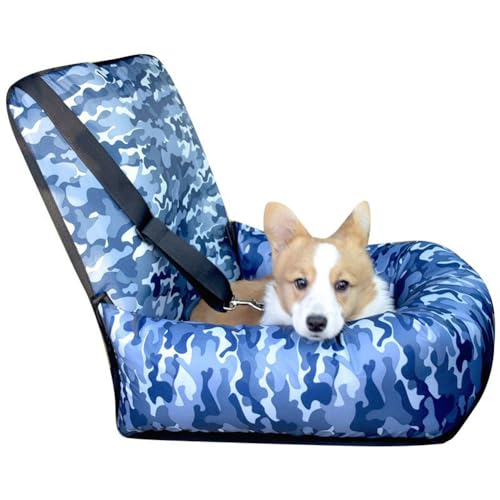 Haustier-Autositz, Hundeerhöhung für kleine, mittelgroße Hunde unter 15 kg, stabiler Sicherheits-Vordersitz für Reisen mit Ihren pelzigen Freunden, 50 x 50 cm (Blau, Camouflage) von GeRRiT