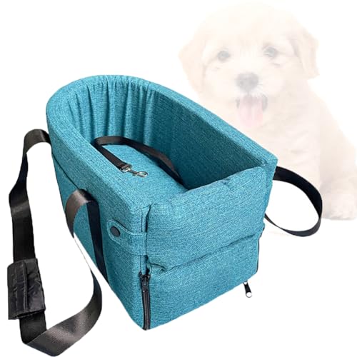 Haustier-Autositz, Mittelkonsole, Auto für kleine Hunde, mit Seitentasche/tragbarer Griff/Sicherheitshaken/verstellbares Kissen, für Katzen, Hunde, Haustiere bis zu 5,9 kg (blau) von GeRRiT