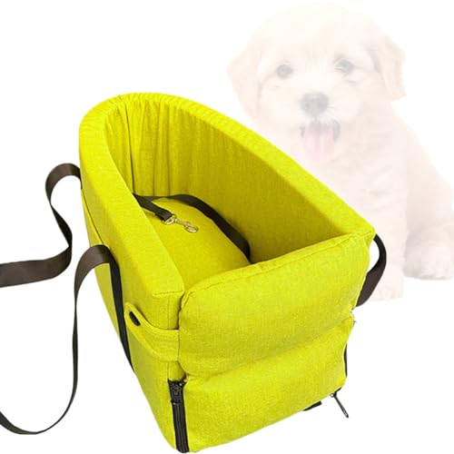 Haustier-Autositz, Mittelkonsole, Auto für kleine Hunde, mit Seitentasche/tragbarer Griff/Sicherheitshaken/verstellbares Kissen, für Katzen, Hunde, Haustiere bis zu 5,9 kg (gelb) von GeRRiT