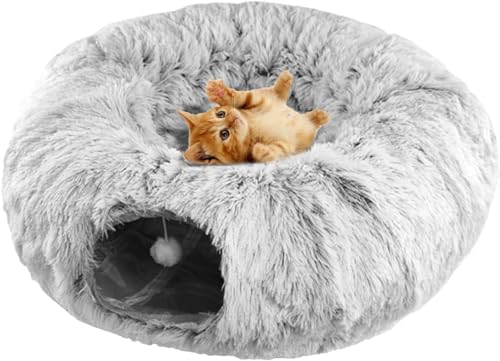 Katzenbetttunnel, waschbares, gemütliches Hundeschlafkissen, rundes Katzenbett aus Filz mit Plüschball, bequemer Schlafdonut for Haustiere, Schlafkäfig for warme Tiere im Winter, Versteckhöhle for Hau von GeRRiT