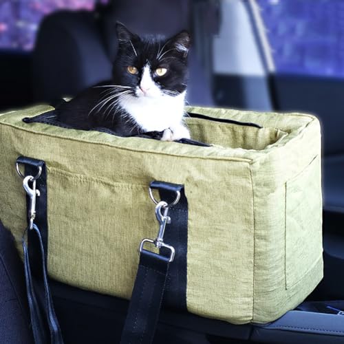 Mittelkonsole Hundeautositz, kleine Hundeerhöhung für Katzen und kleine Hunde bis zu 16 kg, Reisetasche mit atmungsaktivem Netz und drei Taschen (grün) von GeRRiT