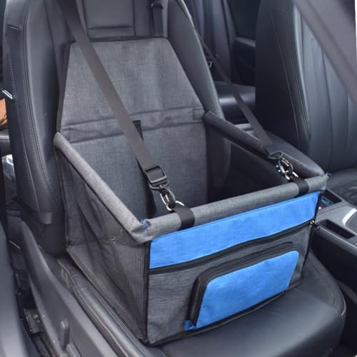 Premium-Hunde-Autositz, stabil, kratzfest, Reise-Hundebett mit Aufbewahrungstasche, passend für Autos, Vorder-/Rücksitz, einfach zu installieren (dunkelgrau + blau) von GeRRiT