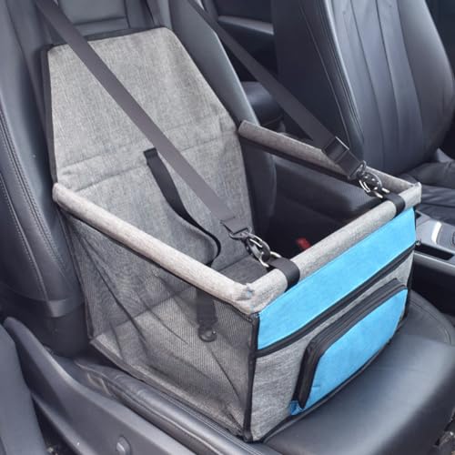 Premium-Hunde-Autositz, stabil, kratzfest, Reise-Hundebett mit Aufbewahrungstasche, passend für Autos Vorder-/Rücksitz, einfach zu installieren (hellgrau + blau) von GeRRiT
