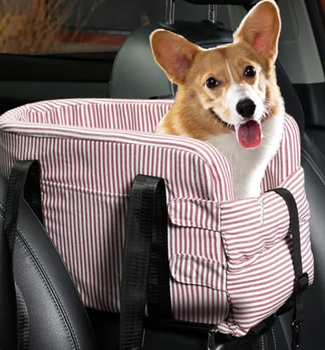 Reise-Hundesitz, tragbarer Hunde-Autositz, für kleine Katzen, Hunde bis zu 6,8 kg, LKWs, SUVs, Konsole, Haustier-Autositz, lindert Angstzustände, 46 x 27 x 24 cm (Rot a) von GeRRiT