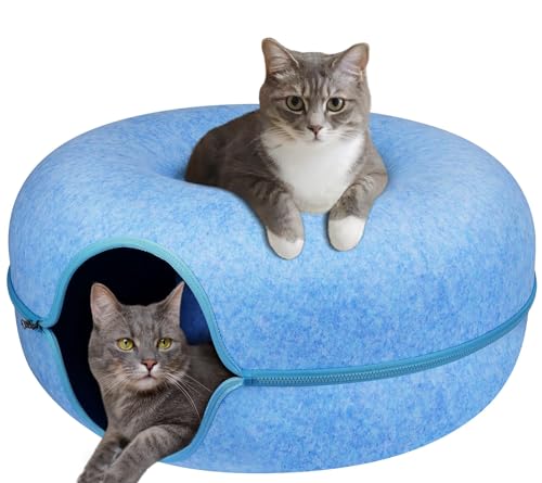 Runder Katzenkratzbaum, Donut-Katzenbett, Geräumige Katzenhöhle, Runder Katzen-Donut-Tunnel Aus Filz, Katzennest, Katzenkorb, Katzenbetten, Mehrere Farben, Katzenbett-Kratzbrett (Color : Blue, Size von GeRRiT