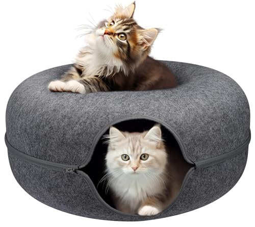 Runder Katzenkratzbaum, Donut-Katzenbett, Geräumige Katzenhöhle, Runder Katzen-Donut-Tunnel Aus Filz, Katzennest, Katzenkorb, Katzenbetten, Mehrere Farben, Katzenbett-Kratzbrett (Color : Dark Grey, von GeRRiT