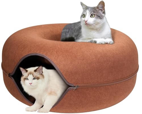 Runder Katzenkratzbaum, Donut-Katzenbett, Geräumige Katzenhöhle, Runder Katzen-Donut-Tunnel Aus Filz, Katzennest, Katzenkorb, Katzenbetten, Mehrere Farben, Katzenbett-Kratzbrett (Color : Khaki, Size von GeRRiT