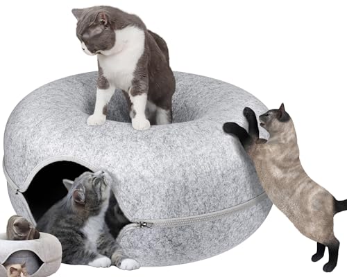 Runder Katzenkratzbaum, Donut-Katzenbett, Geräumige Katzenhöhle, Runder Katzen-Donut-Tunnel Aus Filz, Katzennest, Katzenkorb, Katzenbetten, Mehrere Farben, Katzenbett-Kratzbrett (Color : Light Grey, von GeRRiT