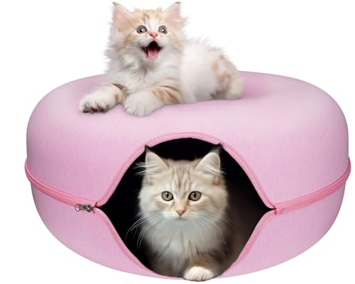 Runder Katzenkratzbaum, Donut-Katzenbett, Geräumige Katzenhöhle, Runder Katzen-Donut-Tunnel Aus Filz, Katzennest, Katzenkorb, Katzenbetten, Mehrere Farben, Katzenbett-Kratzbrett (Color : Pink, Size von GeRRiT