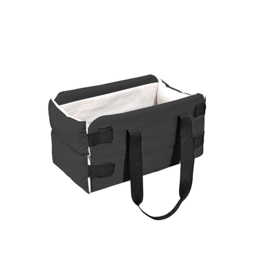 Weicher Hunde-Autositz, Konsolen-Autositz mit abnehmbarem Kissen und Sicherheitshaken für Welpen und Katzen unter 6,8 kg, tragbare Reisetasche (43 x 21 x 22 cm) (schwarz) von GeRRiT
