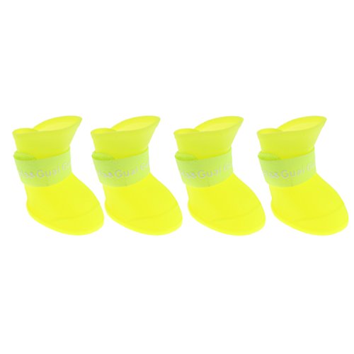 4 wasserdichte Gummistiefel für Hunde, Welpen, Katzen, Gummi, rutschfeste Schuhe, Gelb, Größe L von Geardeangloow