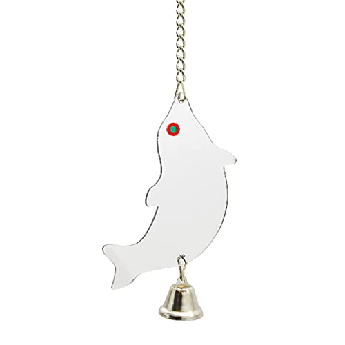 Geardeangloow Vogelkäfig-Spiegel, hängende Glocke, bruchsicher, für Kanarienvögel, Nymphensittiche, 13,9 x 6,3 cm, Delfin von Geardeangloow