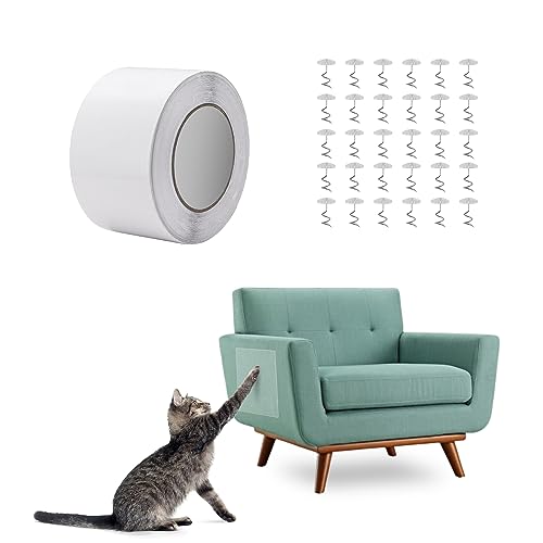 Katze Möbel Couch Schutz, 20cm x10m Selbstklebender Katzenkratzschutz mit 30 Spiralnägeln zum Schutz von Polstermöbeln Sofa (7.6cm x 27m) von Gearific