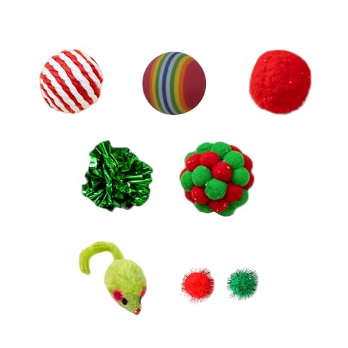 Geavonyg Weihnachtskatze Teaser Kugeln Mausverlängerungen Pelzige Bälle Pompoms Fischereispielzeug Anhänger Spaß Furry Anhänger Katzen Teaser Spielzeug Für Innenkatzen Nachfüllanhänge Nachfüllungen von Geavonyg