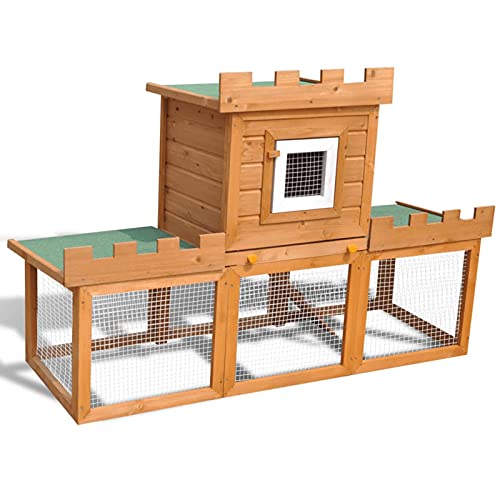 Gecheer 2-Ebenen Kleintierhaus Kaninchenstall Kleintierk?fig Kleintierstall Einzelhaus 142 x 50 x 101 cm Mit rutschfesten Rampe,wetterbest?ndiges Dach,Geeignet für Kaninchen,Einfacher Zusammenbau von Gecheer