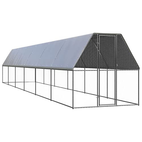 Gecheer Hühnerkäfig mit Dach Hühnerstall Hühnerhaus Geflügelstall Freilaufgehege Hühnervoliere Kaninchenstall Freilauf 2x12x2 m Verzinkter Stahl von Gecheer