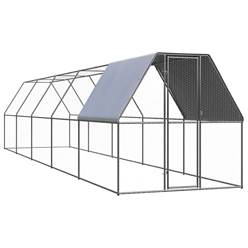 Gecheer Hühnerstall mit Dach Kleintierstall Gehege Freilauf Vogelkäfig Hühnerkäfig Hühnerhaus Freigehege Verzinkter Stahl 2x10x2 m von Gecheer