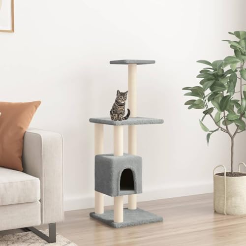 Gecheer Katzen Kratzbaum mit Sisal-Kratzsäulen Katzen Spielplatz Katzenbaum Katzenkratzbaum Kratzbäume Katzenmöbel Spielhaus Spielzeug für Katzen, Kletterbaum für Katzen, Hellgrau 104 cm von Gecheer