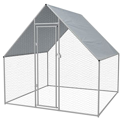 Gecheer Outdoor Hühnerkäfig Hühnerstall Hühnerhaus Geflügelstall Freilaufgehege Hühnervoliere Kaninchenstall 2x2x1,92 m Verzinkter Stahl von Gecheer