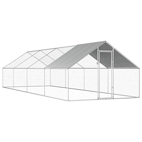 Gecheer Outdoor-Hühnerkäfig mit PE-Dach Hühnerstall Kleintierstall Freilaufgehege Outdoor-Gehege 2,75 x 8 x 1,92 m Verzinkter Stahl von Gecheer