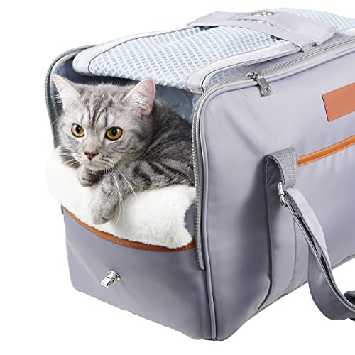 Gecheer Transporttasche für Katzen, Hunde, atmungsaktiv, mit Matratze aus Plüsch und verstellbarem Schultergurt, Transportkäfig für Katzen, faltbar, für Reisen, Wandern, im Freien Gecheer Transporttasche für Katzen, Hunde, atmungsaktiv, mit Matratze aus Plüsch und verstellbarem Schultergurt, Transportkäfig für Katzen, faltbar, für Reisen, Wandern, im Freien von Gecheer