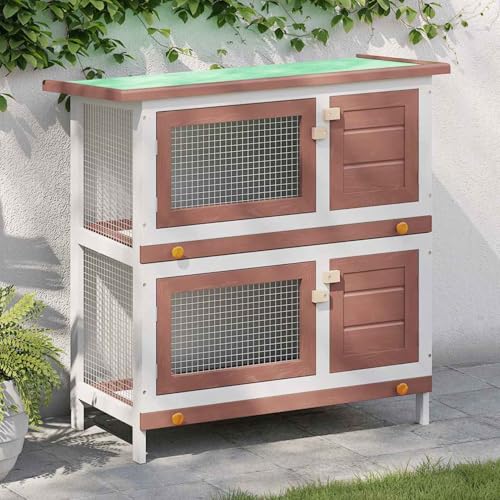Kaninchenstall 4 Türen Braun Holz, Kaninchenstall Winterfester Hasenstall kleintierstall für Außenbereich von Gecheer