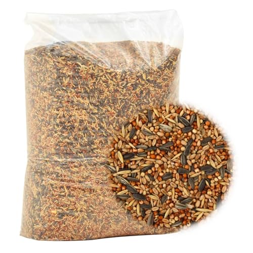 Vogelfutter 25 kg, Premium-Streufutter mit Sorghum, Weizen, Hafer, Sonnenblumenkernen und Hirse, für Wildvögel wie Rotkehlchen, Blaumeisen, Buchfinken, Amseln und Stare von Gecheer