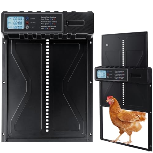 Gedital Automatische Hühnerklappe mit LCD-Display, Digitaler Timer, Automatisches Öffnen und Schließen, Schwarz von Gedital