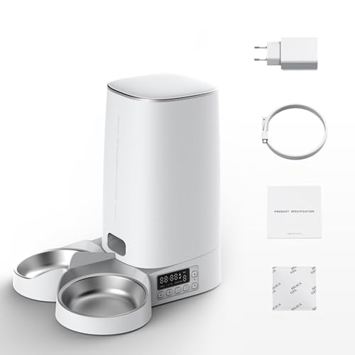 WiFi Automatischer Futterautomat, 4L Kapazität, App-Steuerung, Smart Futternapf für Haustiere, Weiß (Doppelwaschbecken) von Gedital