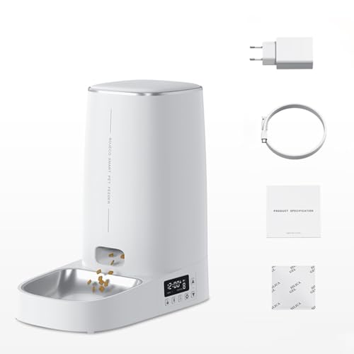 WiFi Automatischer Futterautomat, 4L Kapazität, App-Steuerung, Smart Futternapf für Haustiere, Weiß (Einzelbecken) von Gedital