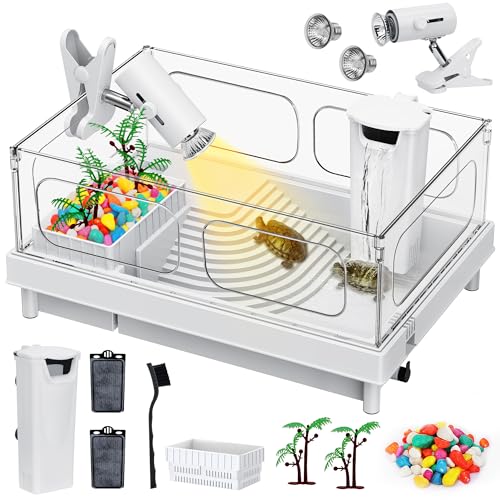 Geegoods Schildkröten-Tank-Set, kleines Schildkröten-Tank-Starter-Set, Schildkröten-Aquarium mit Licht, Filter, farbigen Felsen, Bürste und kleine Pflanze für Schildkröten, Krebse, kleine Reptilien Geegoods Schildkröten-Tank-Set, kleines Schildkröten-Tank-Starter-Set, Schildkröten-Aquarium mit Licht, Filter, farbigen Felsen, Bürste und kleine Pflanze für Schildkröten, Krebse, kleine Reptilien von Geegoods