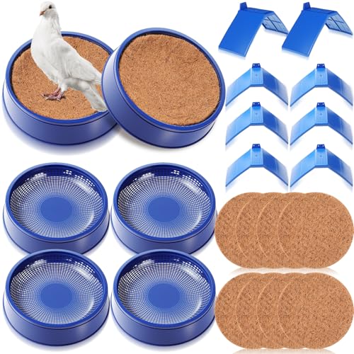 Geelin 16-teiliges Haustier-Vogelzubehör-Set, 4-teiliges Taubennest-Schüssel mit 4 Kokosnusspalmen-Matten, Nistkasten-Pads, 8 Taubenständer, Taubenablage, Haustierkäfigzubehör für Renntauben, Tauben von Geelin