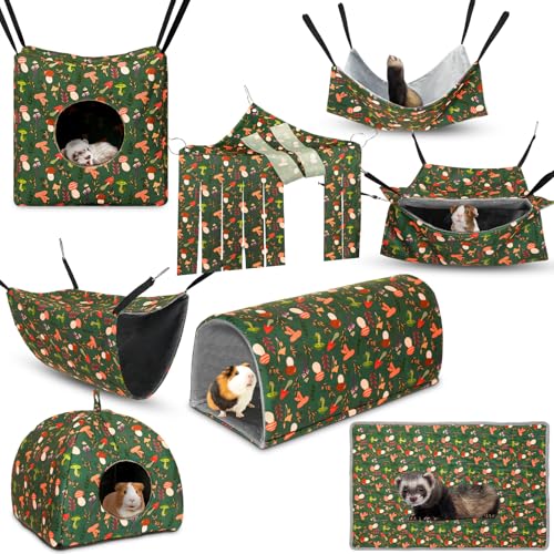 Geelin 8-in-1-Meerschweinchen-Hängematten-Set, Ratten-Tunnel, Frettchen, Käfigzubehör, Meerschweinchenversteck waschbar, weiches Hamsterspielzeug, hängende Tunnel, Kleintiermatten, Vorhänge Geelin 8-in-1-Meerschweinchen-Hängematten-Set, Ratten-Tunnel, Frettchen, Käfigzubehör, Meerschweinchenversteck waschbar, weiches Hamsterspielzeug, hängende Tunnel, Kleintiermatten, Vorhänge von Geelin