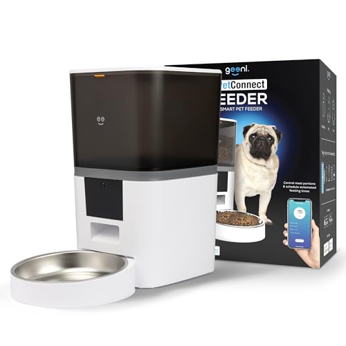 Geeni 6L Smart Pet Feeder - Automatischer Katzen- und Hundefutterspender, WLAN-Steuerung, Sprachaufzeichnung, Batterie-Backup, große Kapazität, Portionskontrolle, Weiß von Geeni