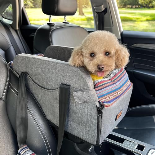 GeerDuo Autositz für kleine Hunde, Mittelsitz, Armlehne für Haustiere, geeignet für die meisten interaktiven Deluxe-Haustiersitze (grau + blau, Größe L) von GeerDuo