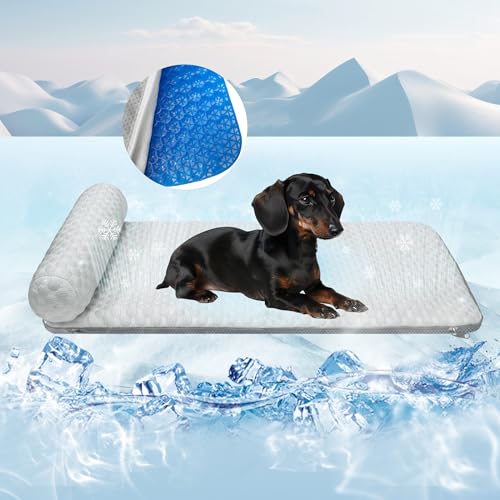 GeerDuo Haustier-Kühlmatte für Katzen und kleine Hunde, selbstkühlender Stoff mit stützenden Kissen, leicht, weich und bequem, auslaufsicher, nicht Gel, waschbar, gemütliche Isomatte, für drinnen und GeerDuo Haustier-Kühlmatte für Katzen und kleine Hunde, selbstkühlender Stoff mit stützenden Kissen, leicht, weich und bequem, auslaufsicher, nicht Gel, waschbar, gemütliche Isomatte, für drinnen und von GeerDuo