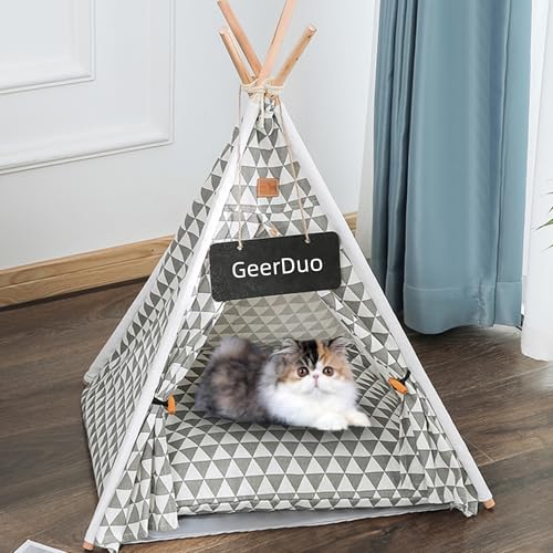 GeerDuo Haustier-Tipi, tragbare Haustierzelte für kleine Hunde oder Katzen, süßes Welpenbett, waschbar, Hunde- oder Katzenhäuser mit Kissen (Grau 2,24) von GeerDuo