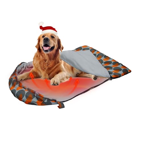 GeerDuo Heizender Hundeschlafsack, wasserdicht, warm, verstaubar, mit Aufbewahrungstasche, für drinnen und draußen, Reisen, Camping, Wandern, Rucksackreisen (Orange1) von GeerDuo