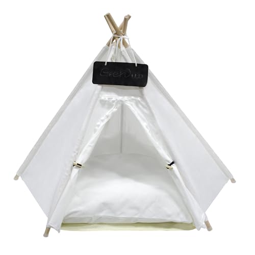 GeerDuo Tipi-Zelt für kleine Hunde oder Katzen, tragbares Welpenbett, Hunde-/Katzenhaus mit dickem, waschbarem Kissen (gestreift, 71,1 cm) von GeerDuo