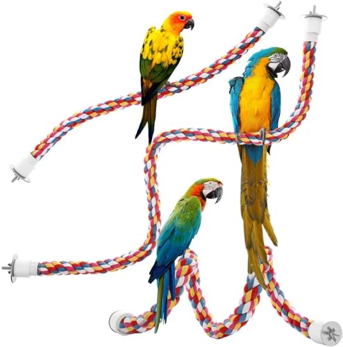 Geettcaifu Vogelseil-Sitzstangen, Papageienspielzeug, Bungee-Seil-Sitzstangen für Papageien, Nymphensittiche, Sittiche, Wellensittiche, bequeme Vögel (Metallmutter) – 85 cm von Geettcaifu