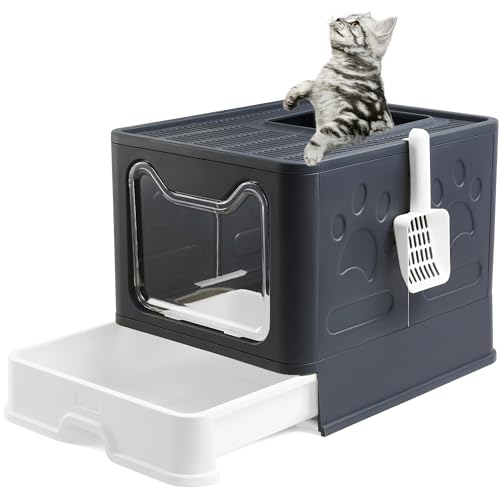Gefryco Geschlossene Katzentoilette mit Katzentoilette, extra große Katzentoilette mit schwarzem Gehäuse von Gefryco