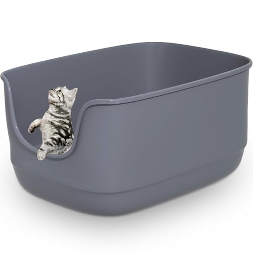 Gefryco Große Katzentoilette mit hohen Seiten, 62,5 x 46,5 x 31 cm, extragroß, offen, spritzwassergeschützt, hohe Wand für mehrere Katzen, Grau Gefryco Große Katzentoilette mit hohen Seiten, 62,5 x 46,5 x 31 cm, extragroß, offen, spritzwassergeschützt, hohe Wand für mehrere Katzen, Grau von Gefryco