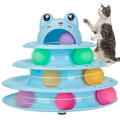 Gefryco Katzenspielzeug mit 4 Ebenen, Rollbahn, Drehteller, Katzenturm-Spielzeug mit bunten Jagdbällen, interaktives Katzenspielzeug für gelangweilte Indoor-Katzen, lustiges Puzzle, Kätzchen, Gefryco Katzenspielzeug mit 4 Ebenen, Rollbahn, Drehteller, Katzenturm-Spielzeug mit bunten Jagdbällen, interaktives Katzenspielzeug für gelangweilte Indoor-Katzen, lustiges Puzzle, Kätzchen, von Gefryco