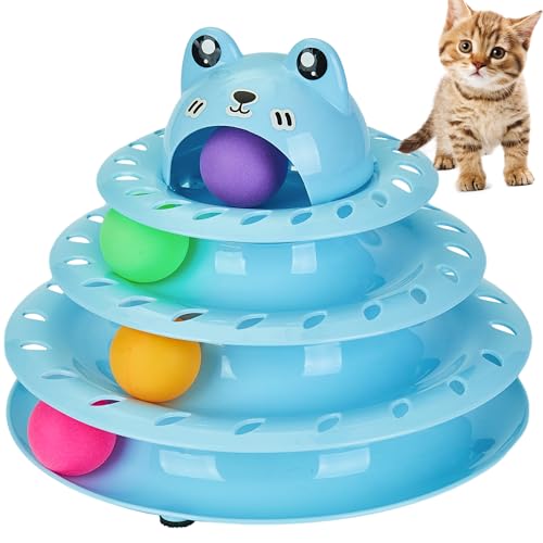 Gefryco Katzenspielzeug, Ballbahn, Drehteller, Katzenturm, Spielzeug mit 4 Ebenen, interaktives Katzenspielzeug für Indoor-Katzen, lustiges Puzzle, Kätzchen, Übungsspielzeug mit bunten Jagdbällen von Gefryco