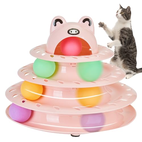 Gefryco Katzenspielzeug mit 4 Ebenen, Rollbahn, Drehteller, Katzenturm-Spielzeug mit bunten Jagdbällen, interaktives Katzenspielzeug für gelangweilte Indoor-Katzen, lustiges Puzzle, Kätzchen von Gefryco