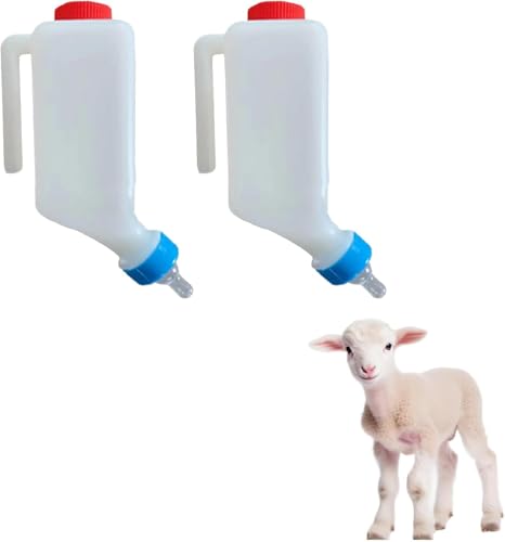 800 ml Lammflasche mit Skala zum Aufhängen, Kunststoff, Milch-Futterspender für kleine Ziegen, Schafe, Ziegen, Kalb, Schaf, Stillflasche mit Griff (2 Stück) von Gehanico