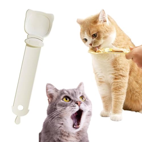 Gehanico Cat Strip Happy Spoon 2024 Multifunktionaler Haustier-Löffel, Katzenfutterstation, Katzenstreifen, Quetschlöffel, Katzenfutter, Löffel für Nassfutter (Beige) von Gehanico