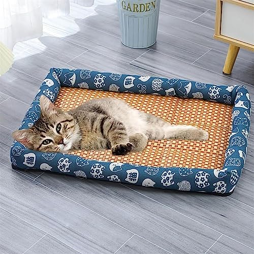 Gehanico EIS Seide Cool Matte Kühlmatte EIS Kissen Natur Rattan Sommer Katzenbett Zwinger Hundehütte Hundekühlmatte Natürlicher Weidenduft Atmungsaktive Kühler Rattan Hundekorb (Blau) von Gehanico