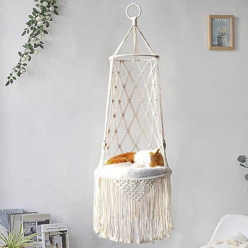 Gehanico Hängende Haustierbett Gewebte Decke Hängende Katze Hängematte Katze Schaukel Bett Katze Makramee Hängematte mit Quaste Catio Zubehör für Katzen Haustier Geschenke Gehanico Hängende Haustierbett Gewebte Decke Hängende Katze Hängematte Katze Schaukel Bett Katze Makramee Hängematte mit Quaste Catio Zubehör für Katzen Haustier Geschenke von Gehanico